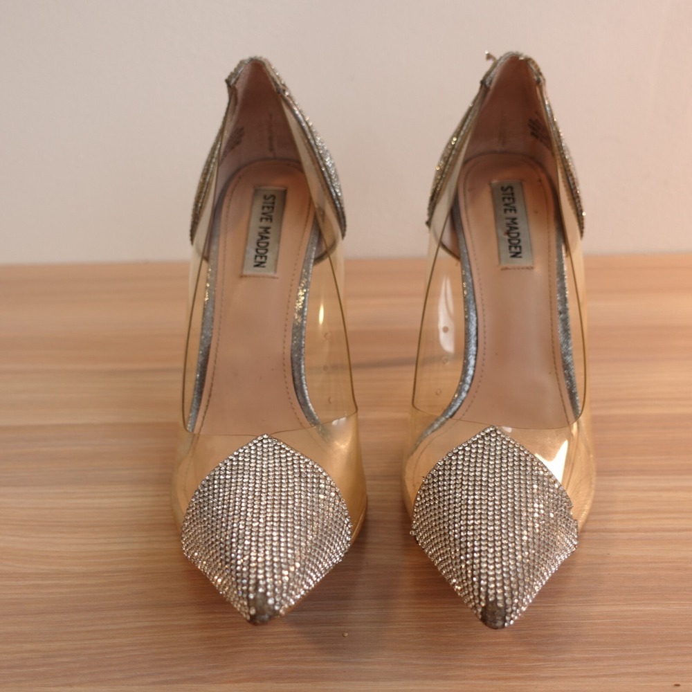 Y2K Rhinestone Studded Pumps 9.5 Silver McBling Sparkle Wedding STEVE MADDEN